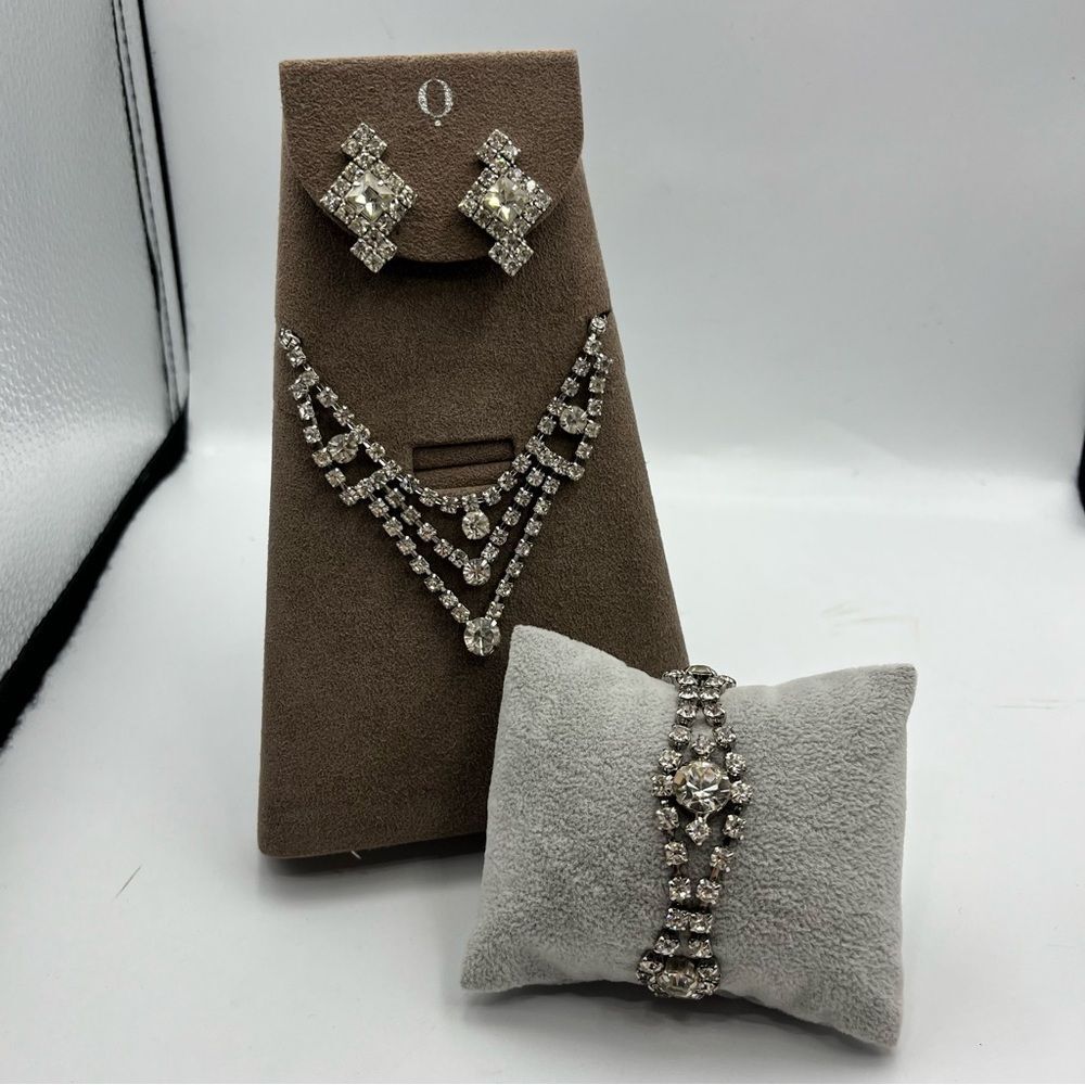 Vintage 1950s rhinestone Silver Crystal matching set